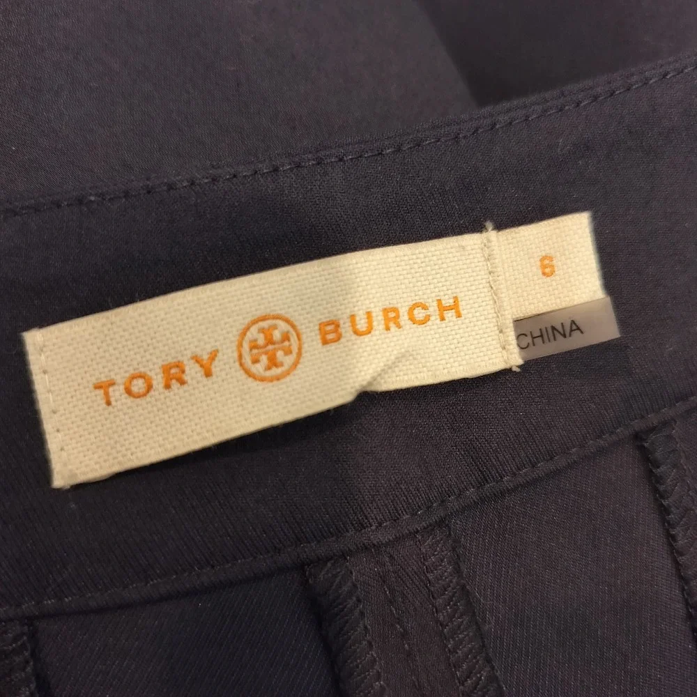 Tory Burch Ankle Pants 6 Womens Career Office Cotton Stretch Navy Blue